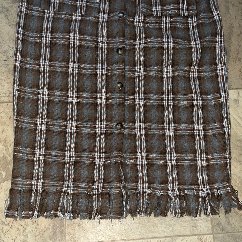 Women Large Plaid Brown Button-Down Skirt - Picture 2 of 6